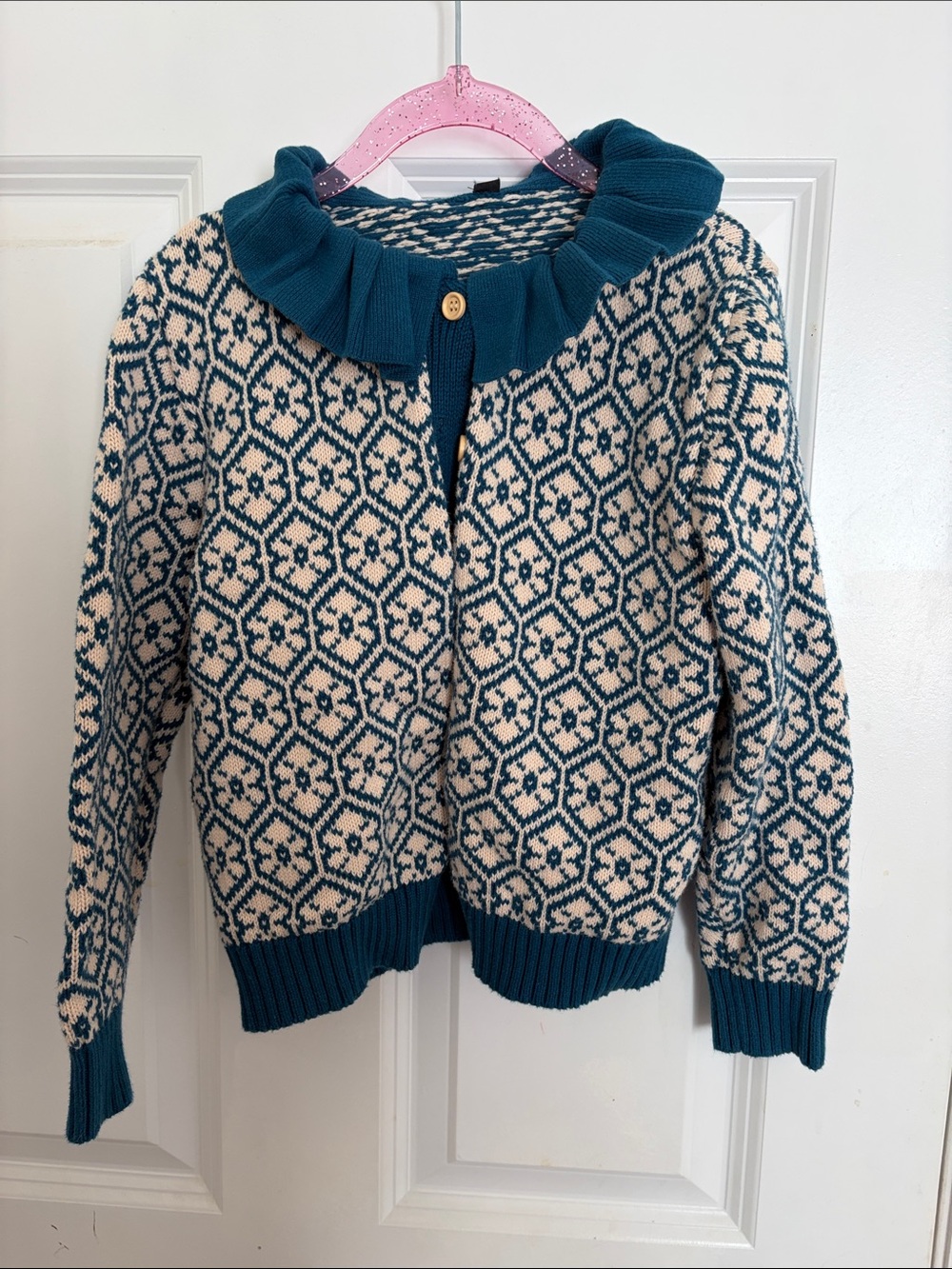 Kids Teal & Cream Knit Cardigan Jacket